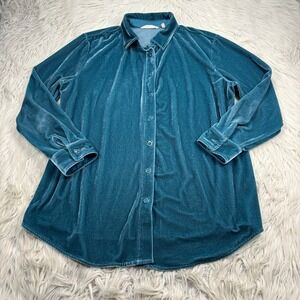 Soft Surroundings Women's PL Teal Velvet Button Front Tunic Top Maximalist